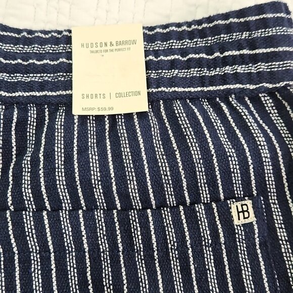 Hudson & Barrow Navy Blue Textured Shorts Men's Large 8" Inseam Drawstring NWT - Picture 12 of 13